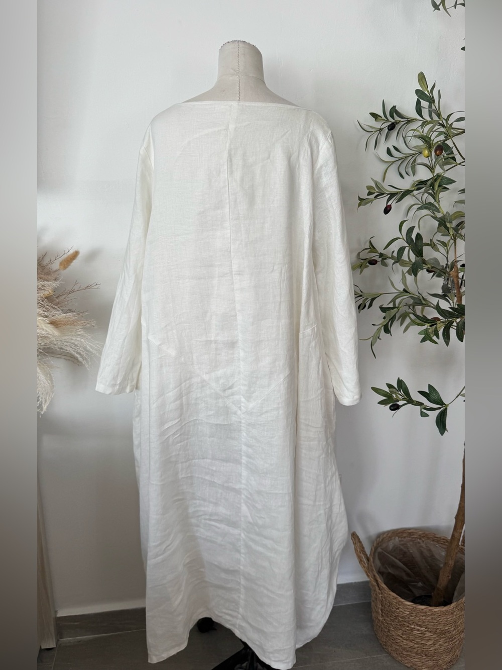 XIMO 100% Linen White Maxi Dress Oversized Lagenlook Long Sleeve XL - Picture 4 of 8